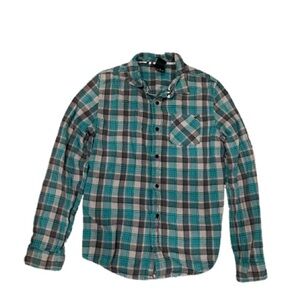 Shaun White Teal and Gray Plaid Button-Down Shirt - Youth XL